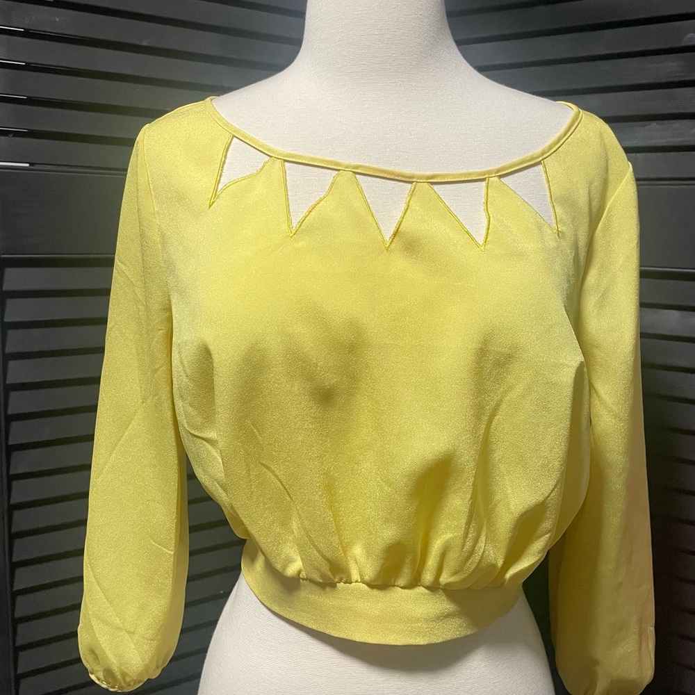 Forever 21 Yellow Blouse with Triangle Cutouts Size S